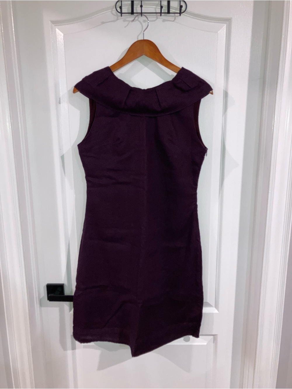 Elroy Purple/Burgundy Linen Folded Collar Shift Dress - size 8